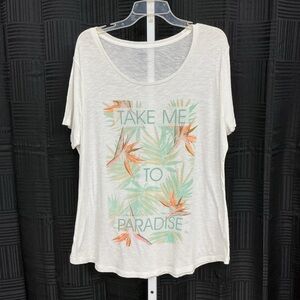 Old Navy White 'Take Me to Paradise' Graphic Tee with Mint and Coral Print